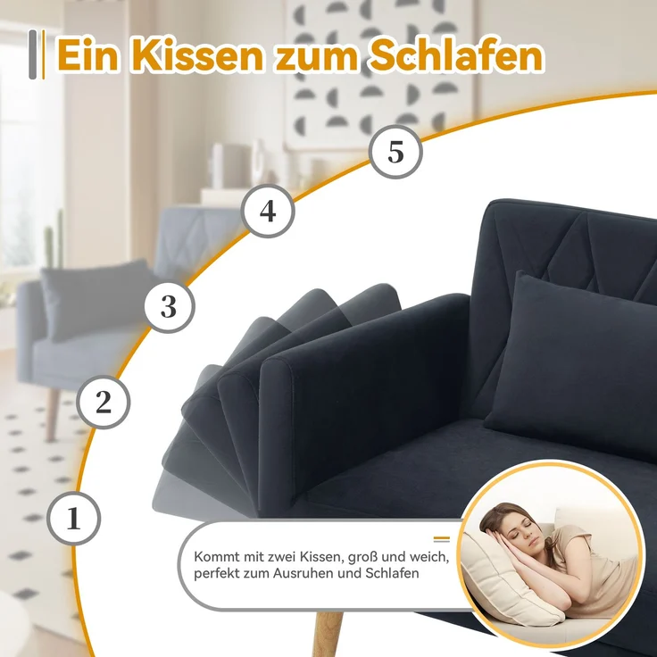 ZUBALIYA Schlafsofa 75x82 cm, mit Samtbezug, mit breiten Armlehnen, mit Schaumstoffpolsterung, ohne aufwendige Montage – Bild 7