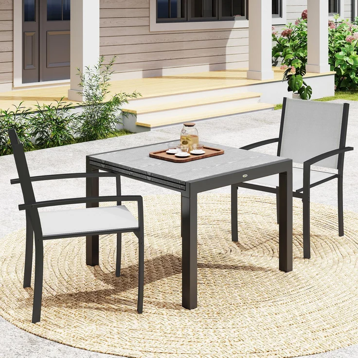 MELAYR, Set aus 2 stapelbaren Gartenstühlen mit Armlehnen, Stahlgestell, 60 x 65 x 85 cm, hellgrau – Bild 4