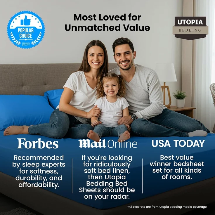 Utopia Bedding Queensize-Spannbettlaken, tiefe Taschen, weiche Mikrofaser, schrumpft und lichtbeständig, pflegeleicht, nur 1 Spannbetttuch, (Dusk Blue) – Bild 3