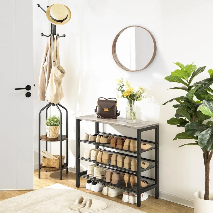 HOOBRO 4 Ebenen Schuhregal, Schuhablage mit flach oder abgewinkelt, Schuhbank mit 3 Gitter-Ablagen, Stabil, für Eingangsbereich, Flur, Schlafzimmer, Greige-Schwarz EBG14XJ01 – Bild 8