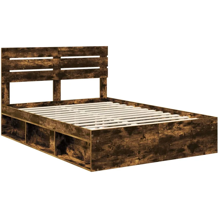 vidaXL Bettrahmen Geräucherte Eiche 140 x 190 cm Massives Kiefernholz 3411419 – Bild 3
