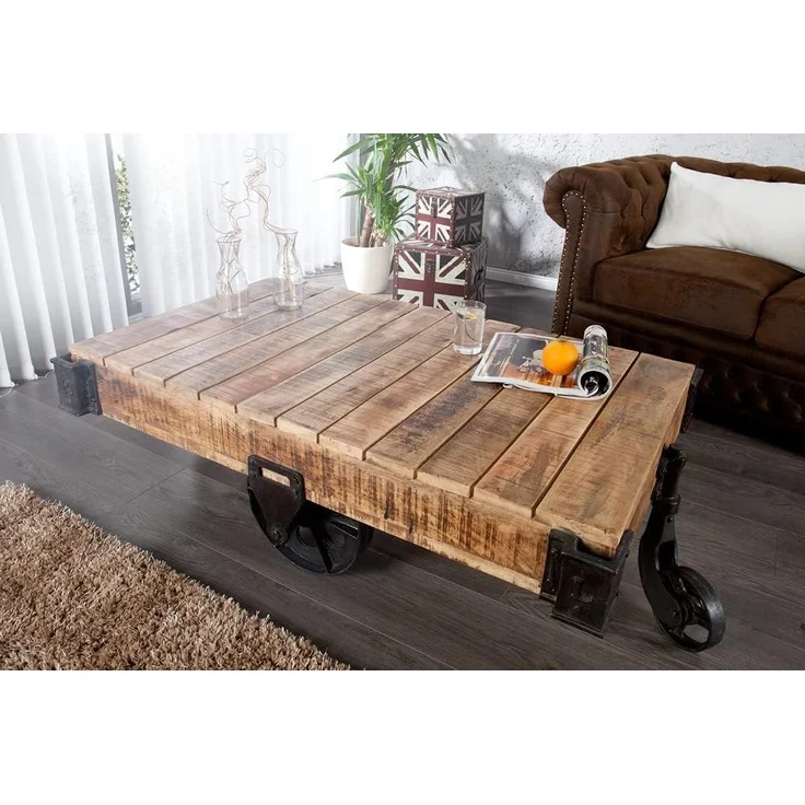 riess-ambiente Couchtisch RAILWAY 120cm natur / schwarz, Wohnzimmer · Massivholz · Metall · auf Rädern · Industrial – Bild 6