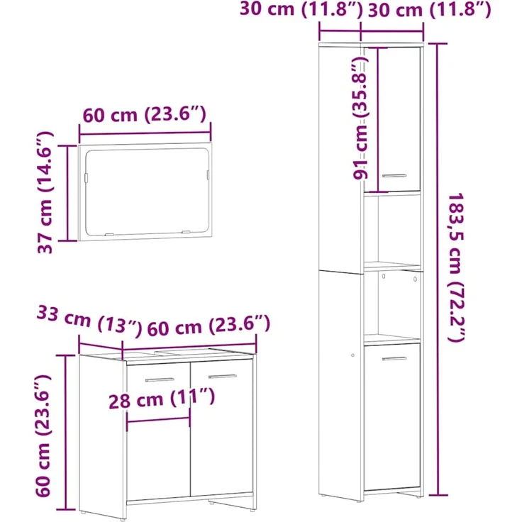 vidaXL 3-tlg. Badmöbel-Set Altholz-Optik Holzwerkstoff 3328561 – Bild 11