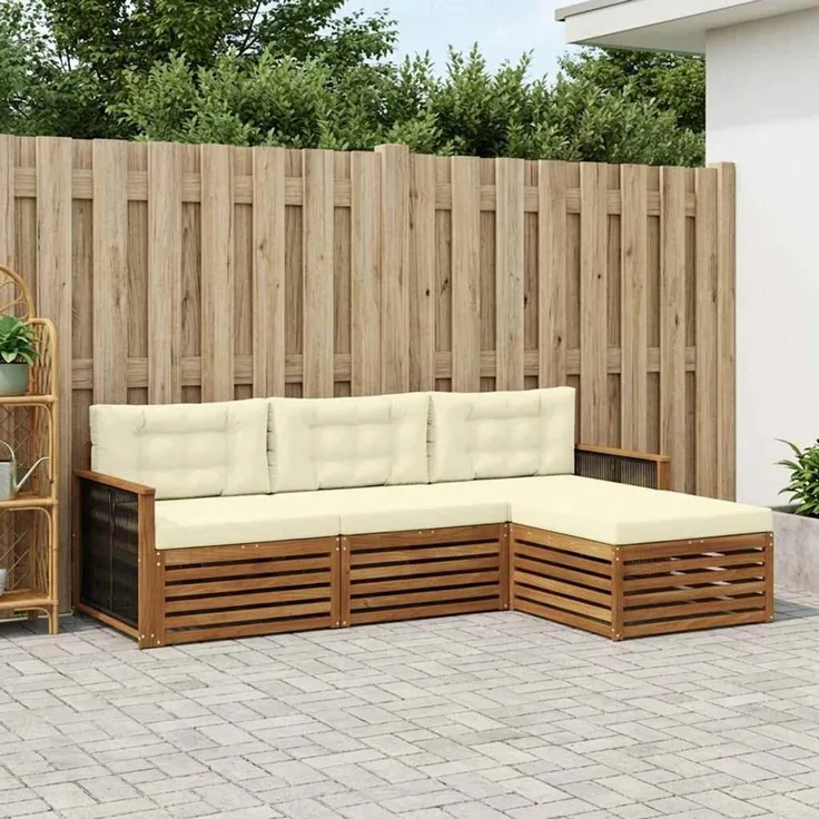 vidaXL Outdoor-Sofagarnitur 4 stk. 3-Sitzer Natur und Creme 3383203