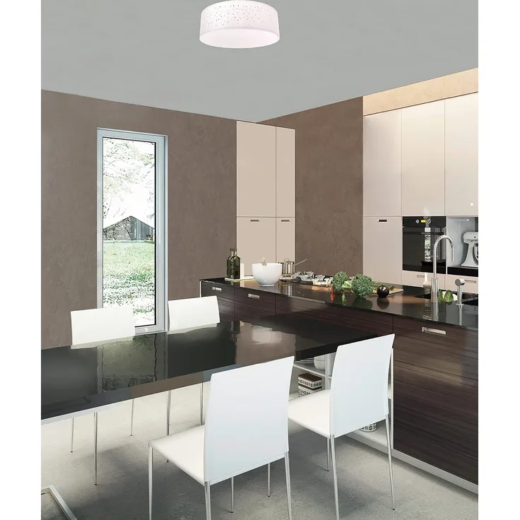 TRANGO LED Deckenleuchte, 3141 Deckenstrahler mit 50cm Ø Sternenhimmel Stoffschirm in *WEISS* rund inkl. 3x E27 Lampenfassung für LED (ohne Leuchtmittel) für Wohnzimmer, Schlafzimmer Flur Gästezimmer Deckenlampe Schlafzimmerlampe, Bürolampe
