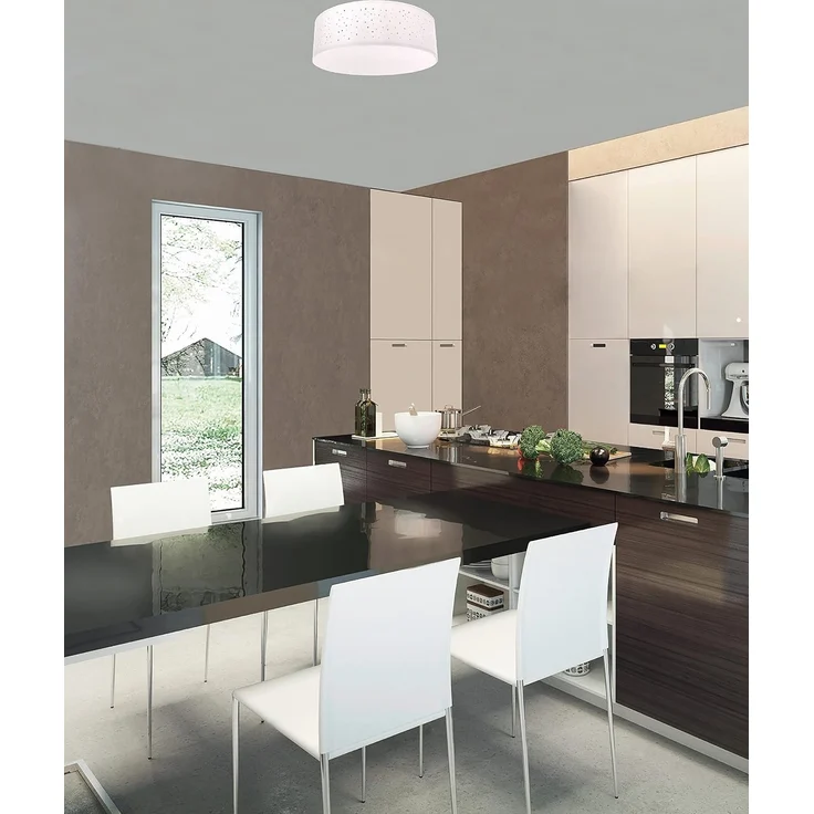 TRANGO LED Deckenleuchte, 3141 Deckenstrahler mit 50cm Ø Sternenhimmel Stoffschirm in *WEISS* rund inkl. 3x E27 Lampenfassung für LED (ohne Leuchtmittel) für Wohnzimmer, Schlafzimmer Flur Gästezimmer Deckenlampe Schlafzimmerlampe, Bürolampe – Bild 1