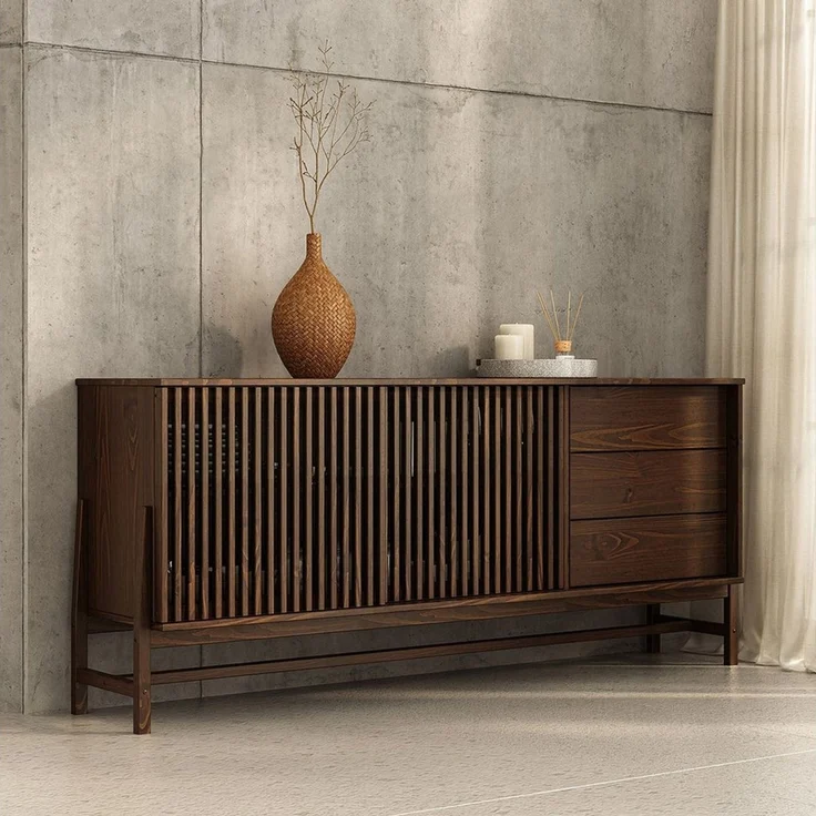IDIMEX Sideboard ADAMO, Kommode 175 cm aus Massivholz mit Lamellenschiebetüren Nussbaum Finish – Bild 1