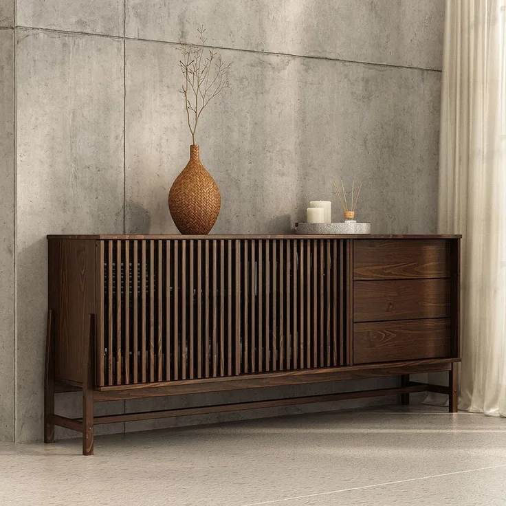 IDIMEX Sideboard ADAMO, Kommode 175 cm aus Massivholz mit Lamellenschiebetüren Nussbaum Finish