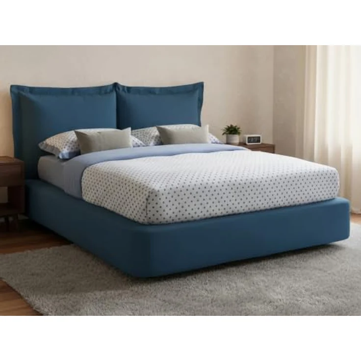 Talamo Italia - Cornelia Doppelbett, Bettkasten mit Stoffbezug, 100 % Made in Italy, Öffnung vorne, geeignet für Matratzen 160 x 190 cm, Blau – Bild 6