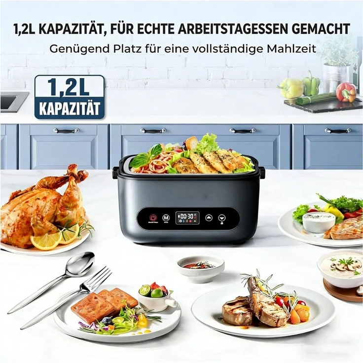 AKKEE Elektrische Lunchbox für Zuhause und Auto, Kabellos, 1,2 L, schnelles Erhitzen von Speisen, Intelligentes Touchpanel – Bild 2