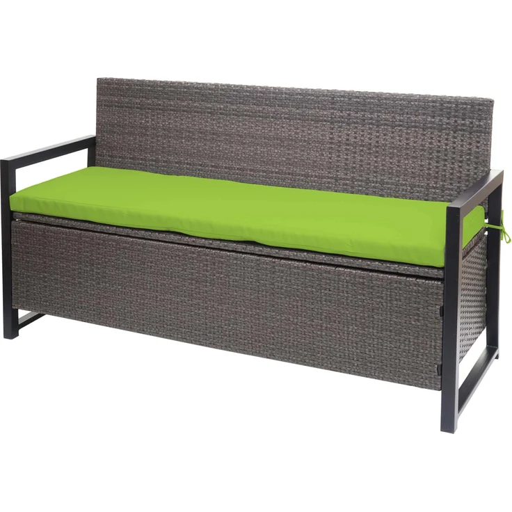 MCW Poly-Rattan 3er Sitzbank F39 Grau-meliert mit grünem Kissen und integriertem Staufach, 215 l Fassungsvermögen