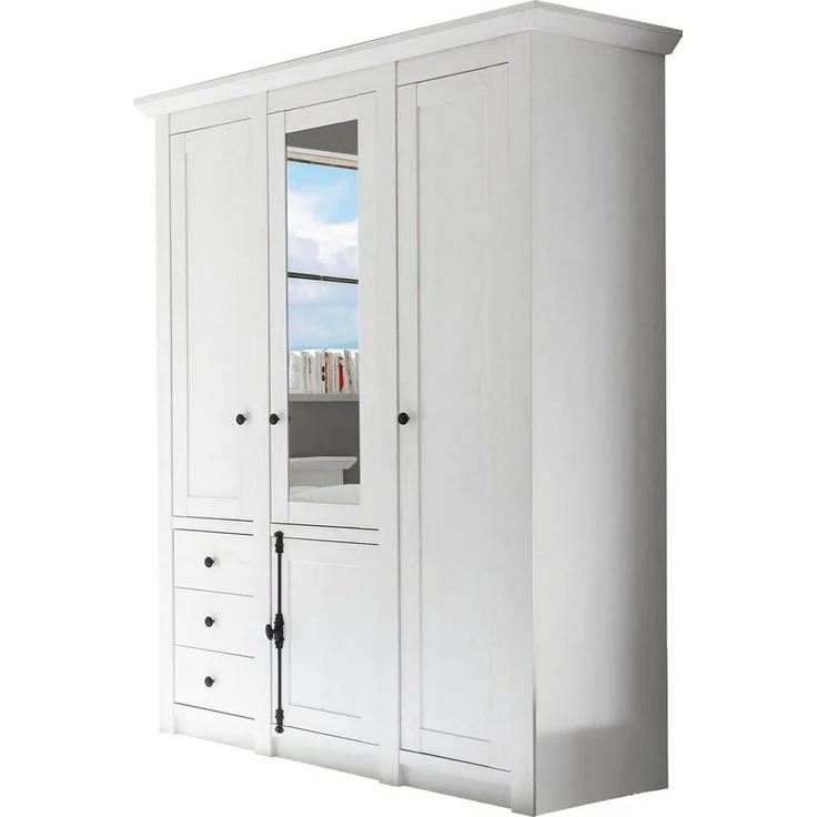 Home affaire Kleiderschrank California Landhaus Wäscheschrank mit Spiegel, 147 oder 236cm breit INKLUSIVE komplette Innenausstattung, mit einzigartigen Griffen – Bild 1