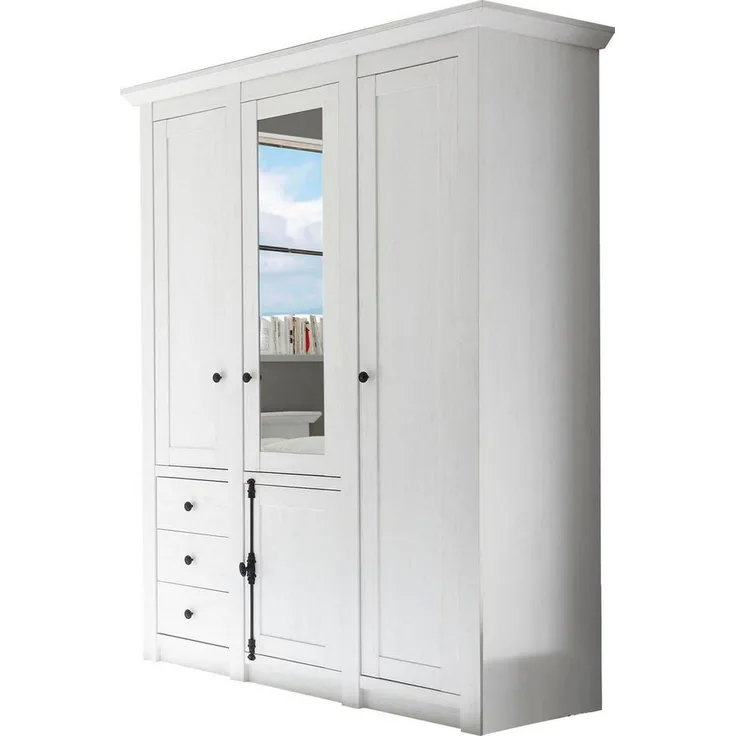 Home affaire Kleiderschrank California Landhaus Wäscheschrank mit Spiegel, 147 oder 236cm breit INKLUSIVE komplette Innenausstattung, mit einzigartigen Griffen