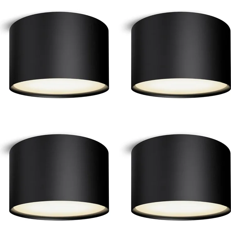 SSC-LUXon LED Aufbaustrahler PIATO LED Deckenspot schwarz rund flach 6W warmweiß 230V, Warmweiß