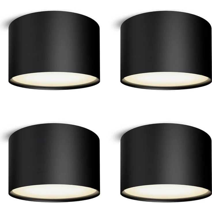 SSC-LUXon LED Aufbaustrahler PIATO LED Deckenspot schwarz rund flach 6W warmweiß 230V, Warmweiß