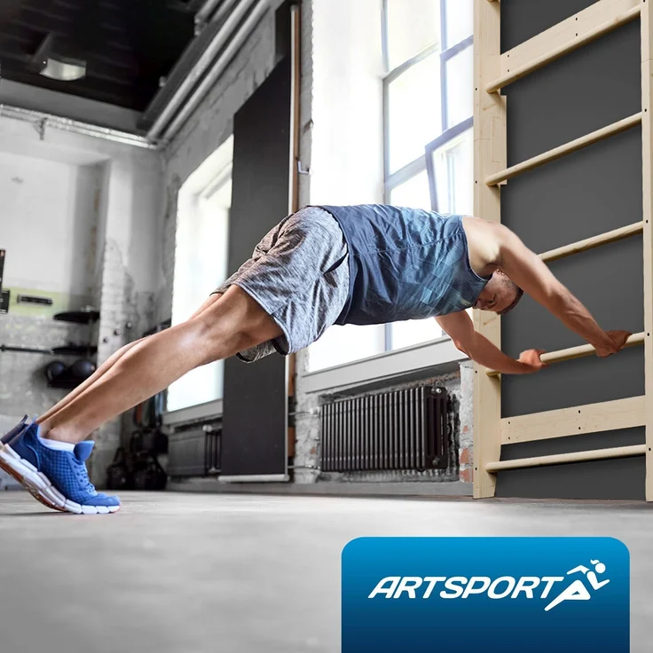 ArtSport Sprossenwand für Erwachsene - Indoor Klettergerüst aus Holz - Klimmzugstange & Krafttraining - Befestigung an Wand - Kletterwand - Natur – Bild 7
