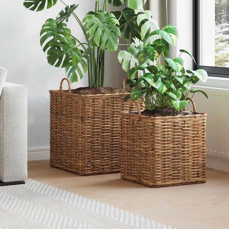 vidaXL Pflanzer Korb mit Speicher GENDT 2 stk. Naturbraun Kubu Rattan 42020970