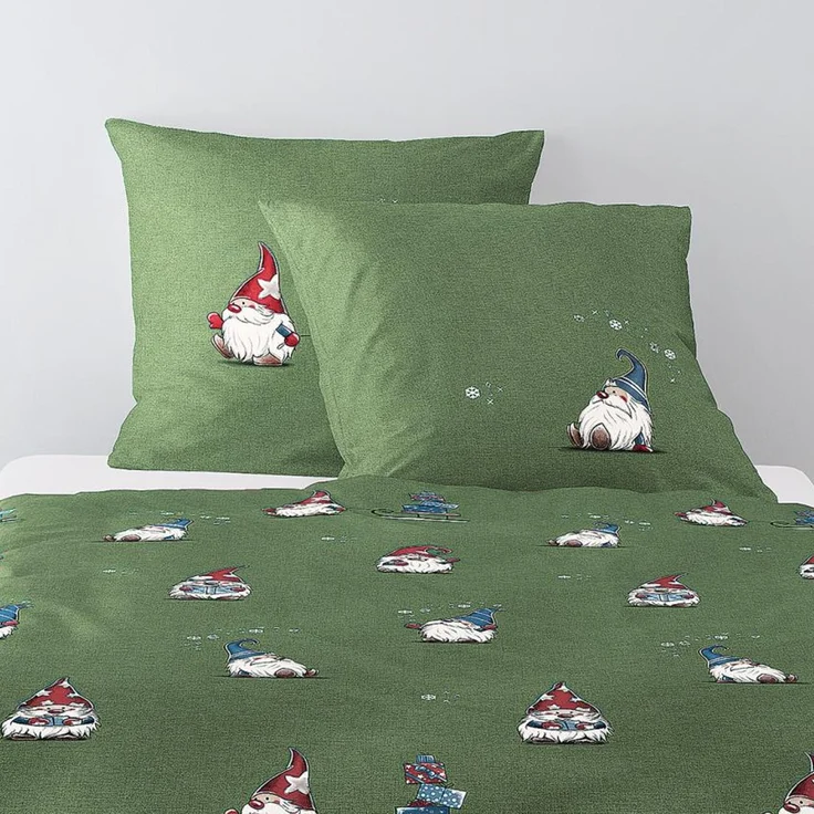 Irisette Biber Bettwäsche Koala 8778-30 Wichtel Schlitten grün 135x200 – Bild 3