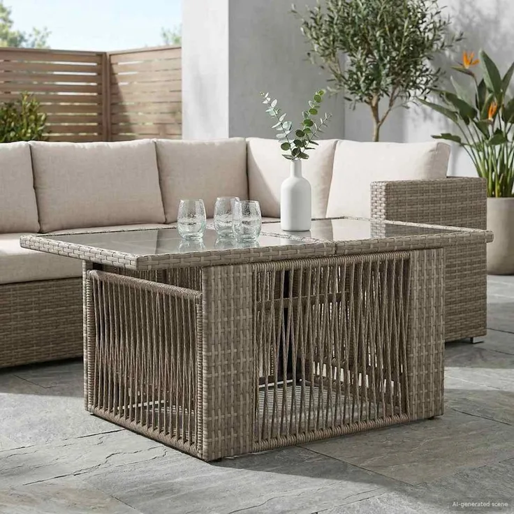 vidaXL Gartentisch Grau 100 x 55 x 37 cm PE Rattan und Glas 42035137