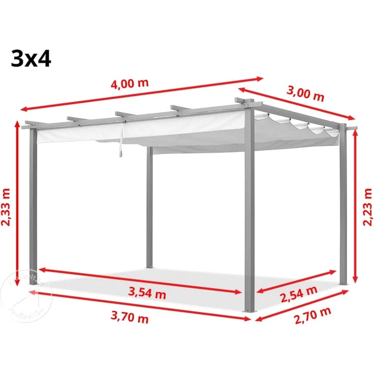 PRIMEYARD Pergola 3x4 m Terrassenüberdachung mit grauem Schiebedach Stahlrahmen – Bild 10