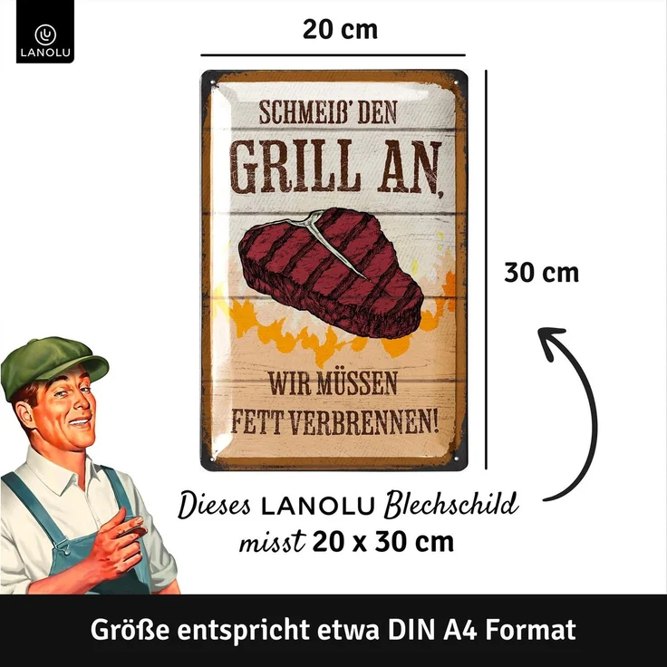 LANOLU Blechschild Grill An - 20x30cm – Metall – Mehrfarbig – 20204 – Bild 4