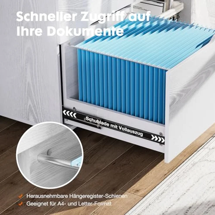 Sweetcrispy Rollcontainer mit 3 Schubladen,Aktenschrank und Druckerschrank mit Rollen,offene Ablage,höhenverstellbarer Einlegeboden,Hängeregistratur A4/Letter/Legal,80 x 40 x 62 cm,Weiß,für Büro Zuhause – Bild 5