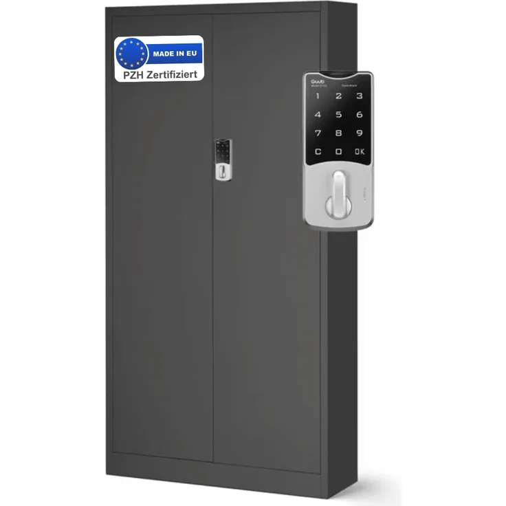 Metallschrank abschließbar ODIS - Zahlenschloss, 5 Ebenen | Aktenschrank Büroschrank Stahl Mehrzweckschrank Werkstatt Werkzeugschrank, 185x90x40cm Anthrazit