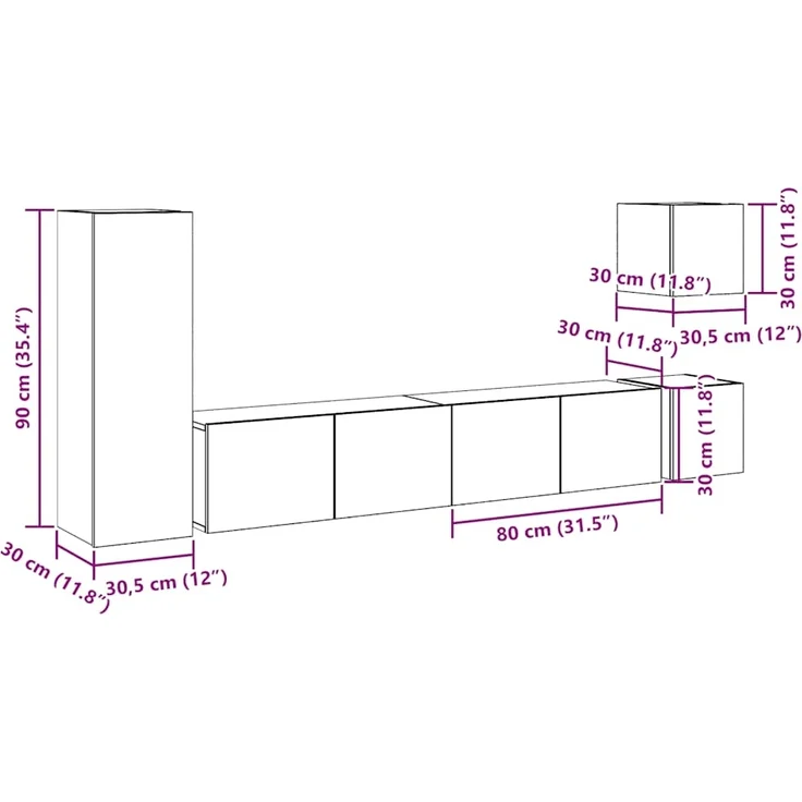 vidaXL 5-tlg. TV-Schrank-Set Wandmontage Altholz-Optik Holzwerkstoff 3329199 – Bild 10