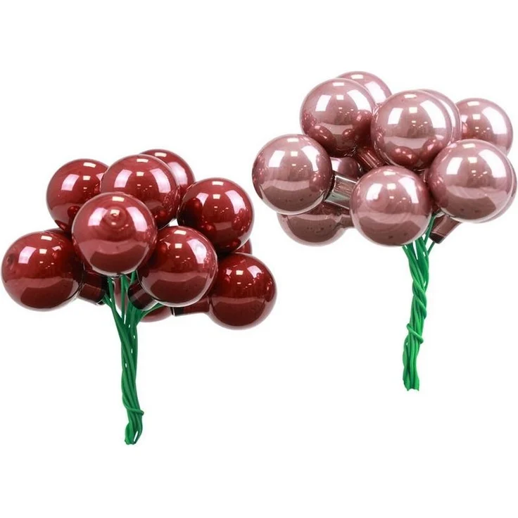 Viana Weihnachtsbaumkugel Mini Weihnachtskugeln am Draht Glas Deko-Set Bordeaux Rosa, 140 Stück – Bild 1