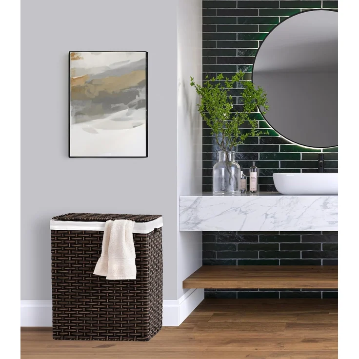 Seville Classics Premium handgewebter tragbarer Wäschekorb mit integrierten Griffen Haushaltsaufbewahrung für Kleidung, Bettwäsche, Laken, Canvas Harz, mokkabraun, Rectangular Hamper – Bild 2