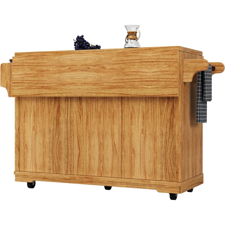 Küchenwagen mit Klappplatten, B 142,5 x T 80 x H 95 cm, MDF und PE-Rattan, erweiterbar – Bild 10