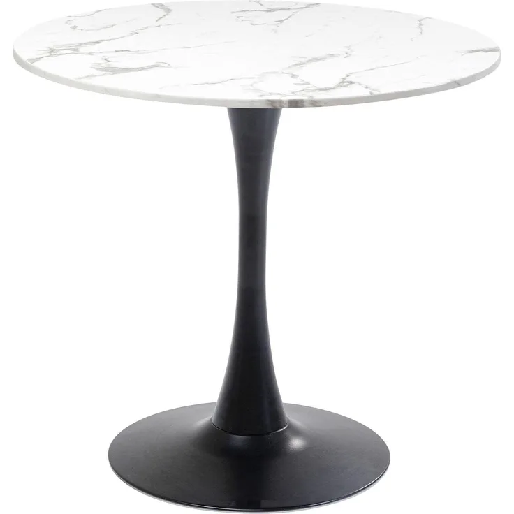 Kare Design Tisch Schickeria Marmor, Schwarz, 80cm Durchmesser, Platz für 4 Personen, moderner runder Esszimmertisch, Tischmöbel für Wohnzimmer, Marmor-Optik, 74 x 80 x 80 cm (H/B/T)