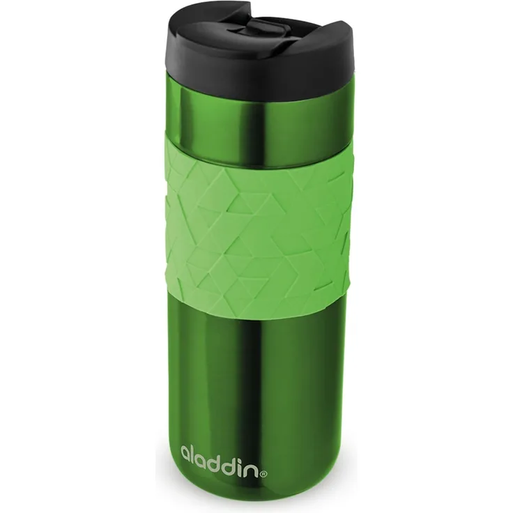 Aladdin Easy-Grip Leak-LockTM Edelstahl-Thermobecher, 0. 47 Liter, Grün, 100% Auslaufsicher und verriegelbar, Doppelwandig Vakuumisoliert, Kaffeebecher to-go -Isolierbecher