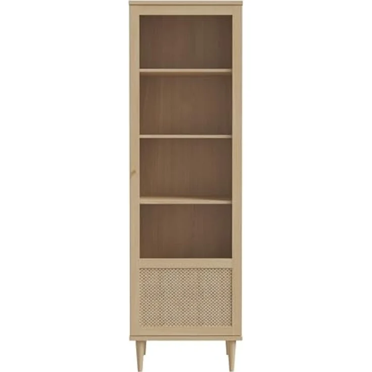 Forte CALASETTA Vitrine 60, Boho-Vitrinenschrank mit Rattangeflecht, 1-türig, Holzwerkstoff, Elegancia Eiche | Technorattan, 60,4 cm breit x 198,5 cm hoch x 41,4 cm tief – Bild 4