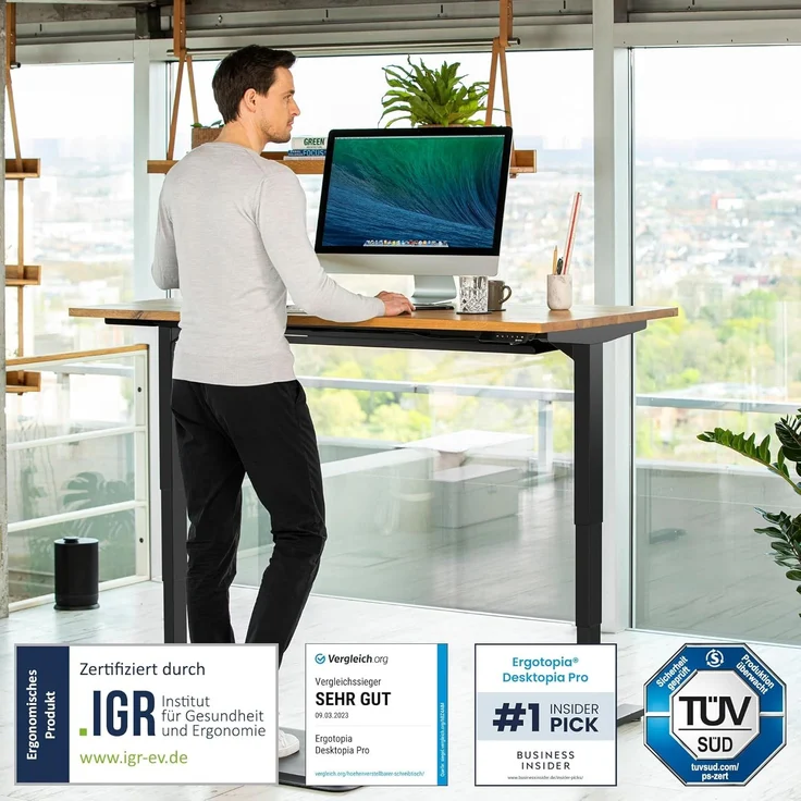 Desktopia Pro X - Elektrisch höhenverstellbarer Schreibtisch / Ergonomischer Tisch mit Memory-Funktion, Eiche Echtholz Gestell Grau, 160x80 cm, – Bild 3