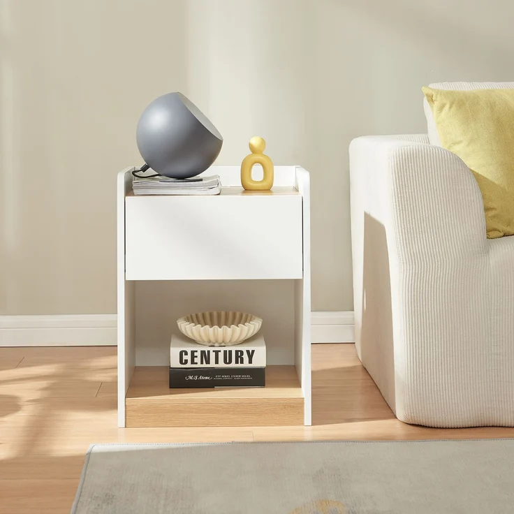 Nachttisch Kuorshare 55x42x37 cm Weiß/Eicheoptik [en. casa] – Bild 3