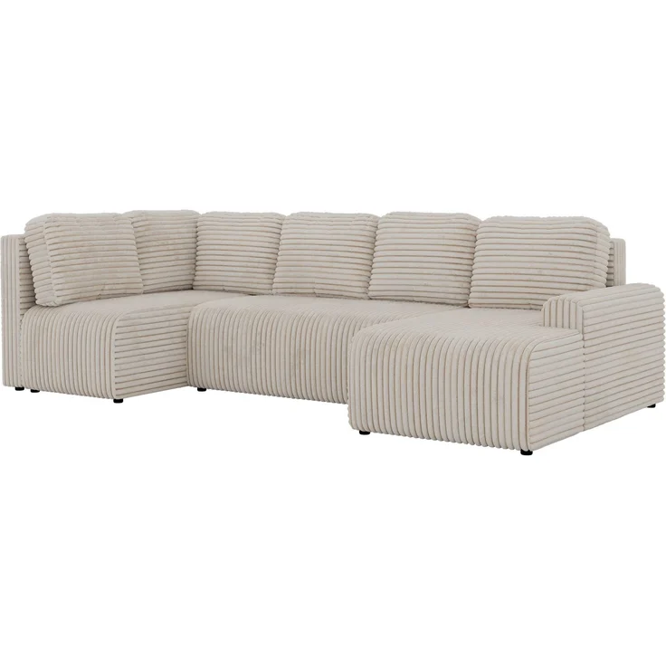 U-förmiges Sofa NESSARO COR U mit Schlaffunktion und Bettkasten, Freistehende Wohnlandschaft, DL-System, Bonellfederkern - Beige Cord - Links Seite – Bild 9