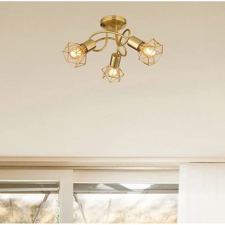 Deckenleuchte, 3 Flammig, Gitter, gold, D 36 cm – Bild 4