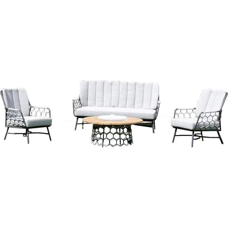 Sonnenpartner 4-teilige Lounge-Sitzgruppe Yale mit Tisch Aluminium mit Teakholz/Polyrope silbergrau