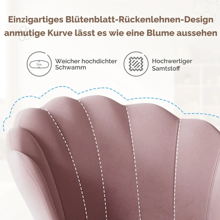 Hawthyhome Polsterstuhl Polstersessel 2er Set mit Blütenblatt-Rückenlehne, goldenen Metallbeinen, ergonomischer hoher Rückenlehne mit Kopfstütze, Wasserfall-Sitzkissen, SGS-zertifiziert & bis 150 kg belastbar, ideal für Esszimmer, Schminktisch & Wohnzi... – Bild 3