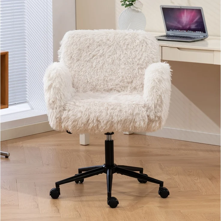Bürostuhl 50×55×92,2 cm in Beige mit klappbaren Armlehnen und Höhenverstellung – Bild 4