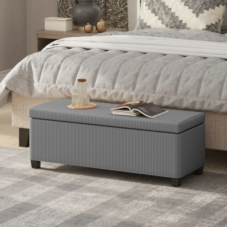 Aufbewahrungsbank aus Cord mit Deckel, für Wohnzimmer, Schlafzimmer, Flur, 112 x 42 x 40 cm, grau – Bild 3