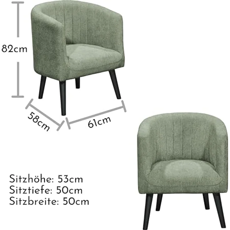 PAUL Loungesessel mit Armlehnen, Olive - Moderner Wohnzimmer Fernsehsessel gepolstert mit schwarzen Massivholz Füßen - 61 x 82 x 58 cm (B/H/T) – Bild 4