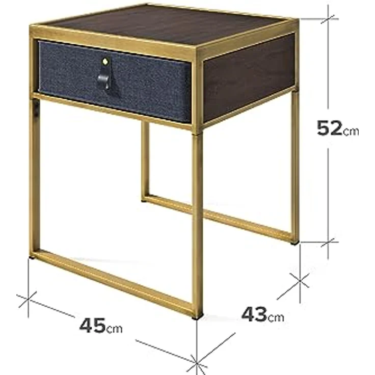 Zinus Ilsang Nachttisch 45 x 43 x 52 cm - Metall und Holz Beistelltisch - Taupe Stoff Schublade - Braun und Schwarz – Bild 4