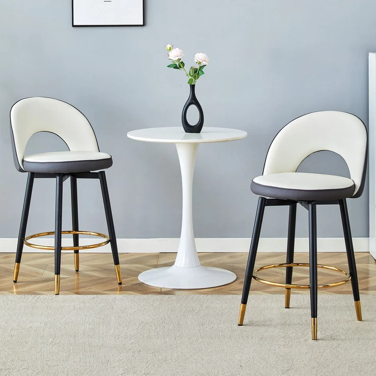 360° drehbarer Barhocker, Dunkelgraue und weiße Sitzkissen-Kombination, PU-Material, komfortabler gepolsterter Barhocker, geeignet für Bars, Esszimmer, Küchen, Terrassen usw, Eine Box mit 2 Stück.--Dunkelgrau, Weiß--44x44x91.5cm--YOUDENOVA – Bild 3