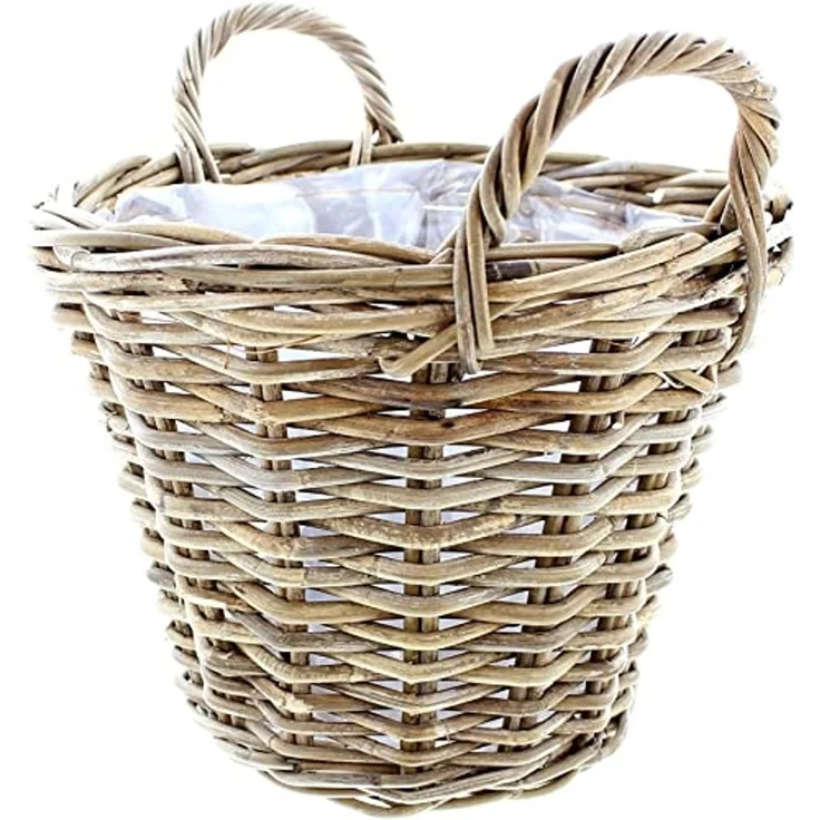 Pflanzkorb "Rattan" groß, Ø 40x30 cm Blumentopf, Pflanztopf, Pflanzkübel für Draußen, Blumenkübel – Bild 3