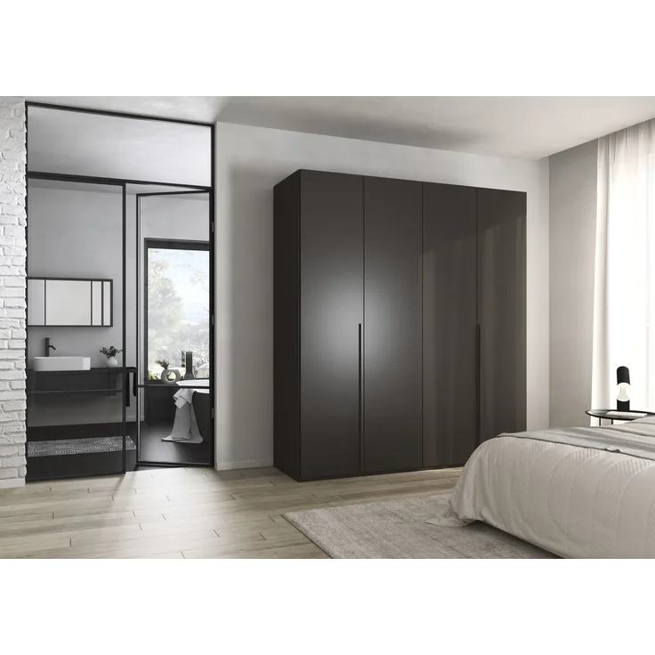 rauch Montclar Kleiderschrank 4-türig, mit 7 Einlegeböden, 2 Kleiderstangen, 1 Schubkasteneinsatz, 1 Inneneinteilung, 1 Innenspiegel, Farbe Graphit, BxHxT 201x223x60 cm
