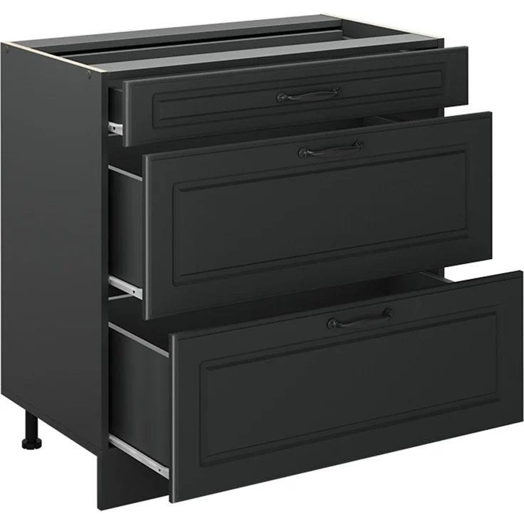 Küchenunterschrank R-Line Anthrazit Landhaus/Anthrazit 80 cm mit 3 Schubladen Arbeitsplatte Anthrazit Vicco – Bild 3