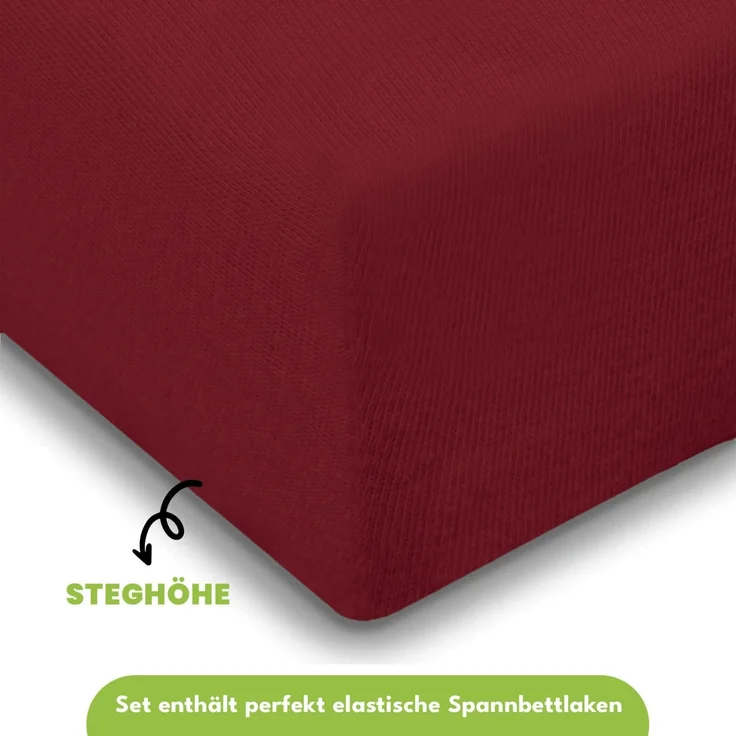 Jersey Spannbettlaken 140-160x200 100%Baumwolle weich bügelfrei komfort Bordeaux – Bild 2