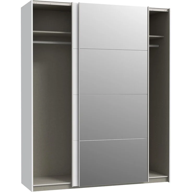 Forte Schach & MATT 2 Schrank 170, moderner Kleiderschrank 2-türig mit Spiegel, Schwebetürenschrank, Holzwerkstoff, Weiß, 170,3 cm breit x 210,5 cm hoch x 61,2 cm tief – Bild 6